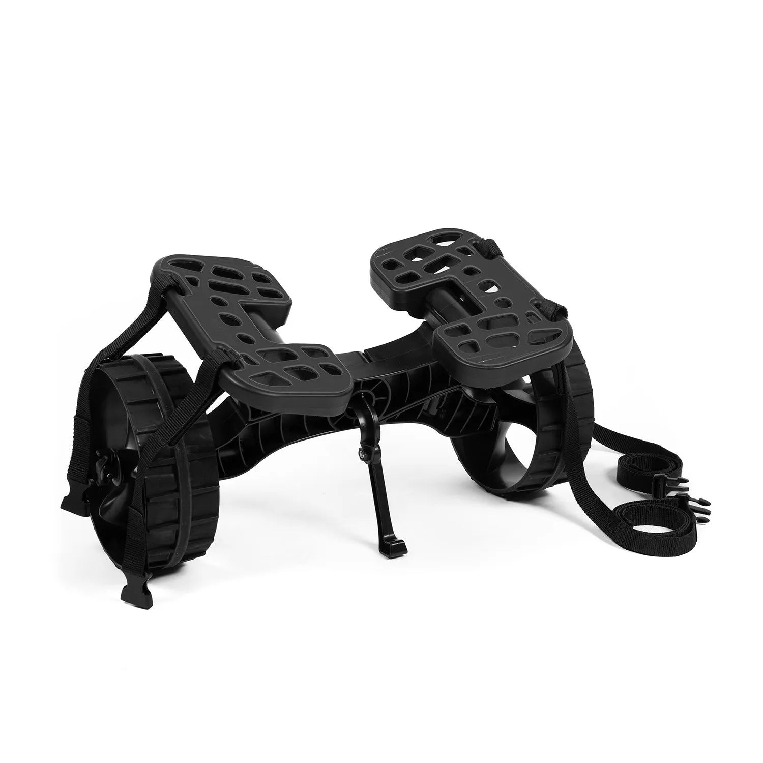 Black mechanical device on a white background