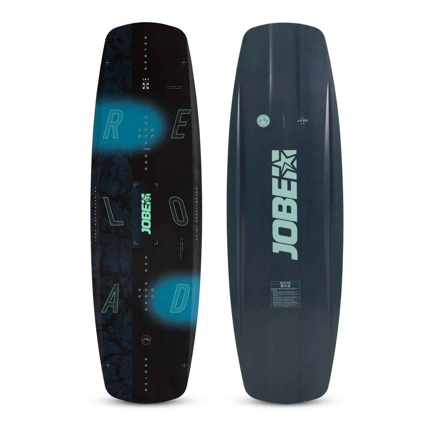 Two views of a JOBE wakeboard on a white background