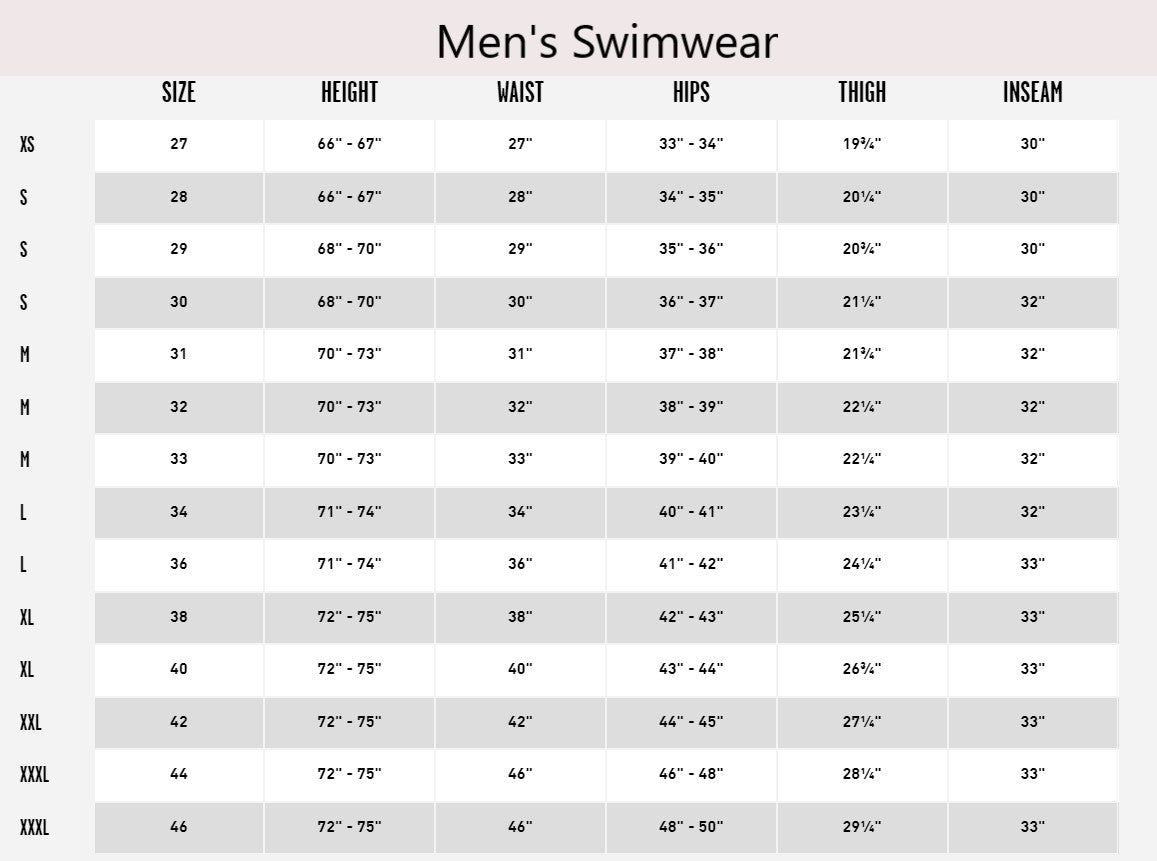 VolcomMen_Swimwear size chart