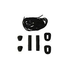 Black silhouette of a bowl with various shapes below on a white background