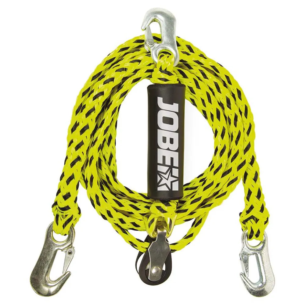 Yellow rope with carabiners and a Jobe branded handle 